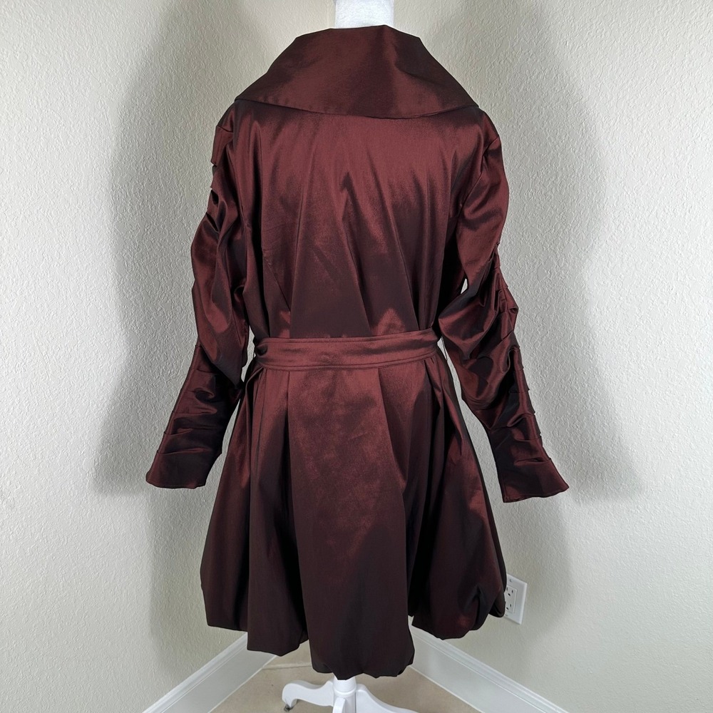 Samuel Dong Bubble Hem Trench Coat Women XL Burgundy Iridescent Avant Garde - Picture 3 of 8